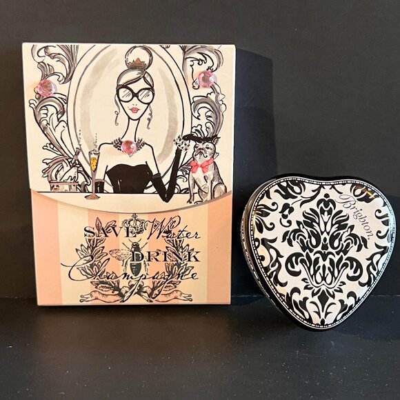 Brighton Magnetic Notepad and EMPTY‎ Heart Shaped Tin Black/White Damask … - Picture 1 of 9